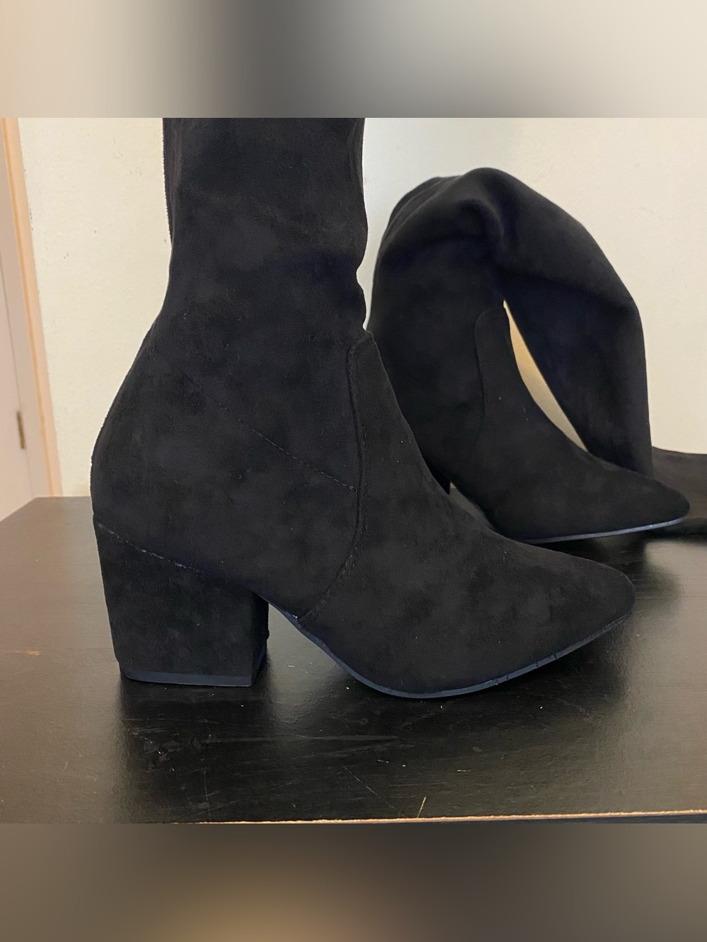 Womens Over The Knee Stretch Thigh High Black Suede Boots EUR Size 35 Size 5 - Picture 3 of 12